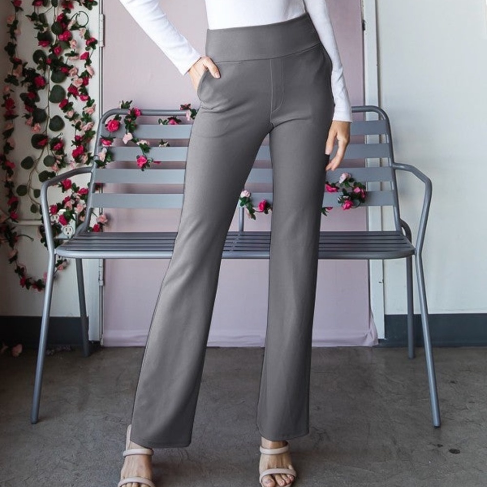 2XL Grey Flare Pants with Side Waist Band and Pocket